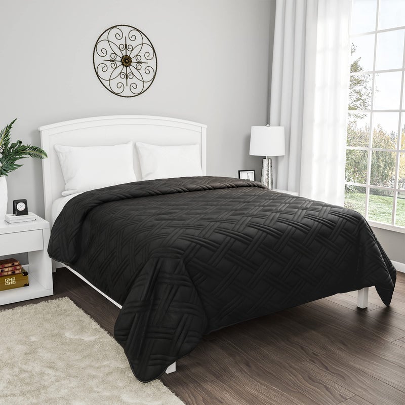 Lavish Home Black Quilt Coverlet- for King Size Beds-Basket Weave Quilted Pattern-Soft & Lightweight Bedding for All Seasons- Solid Color Bedspread - Image 2